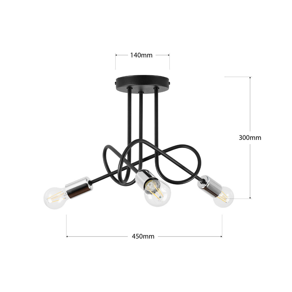 DECKENLEUCHTE OXFORD 45/45/30 cm   - Chromfarben/Schwarz, LIFESTYLE, Metall (45/45/30cm)