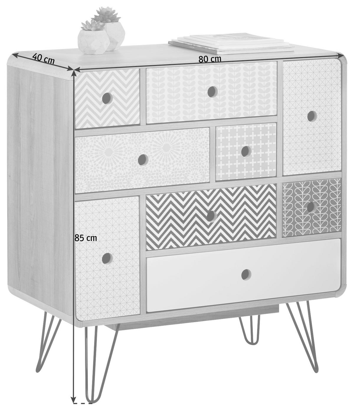 KOMODA  80/85/40 cm  siva, crna, bela, boja hrasta  - siva/boja hrasta, Dizajnerski, metal/pločasti materijal (80/85/40cm) - Carryhome