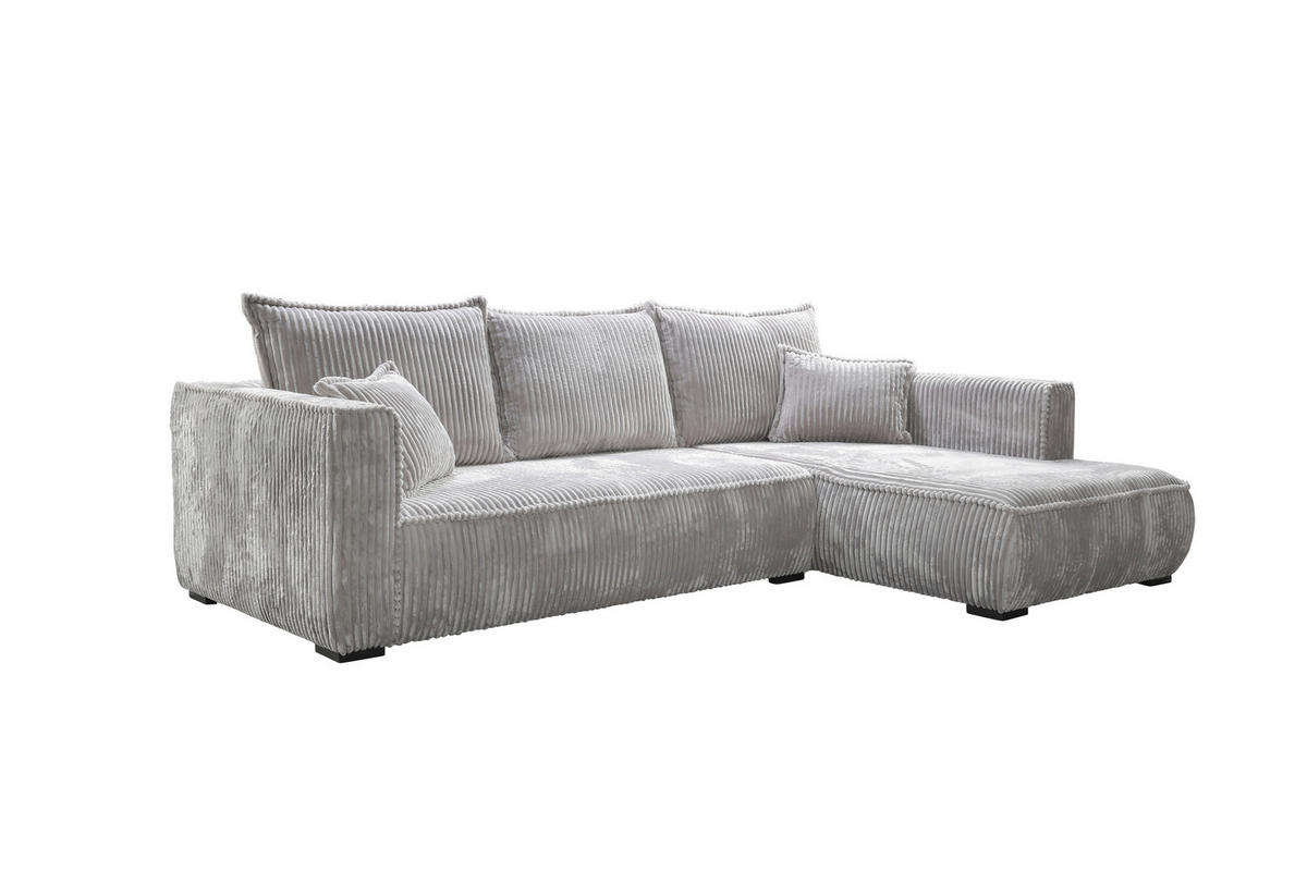 ECKSOFA in Cord Hellgrau  - Hellgrau/Schwarz, Modern, Holz/Textil (322/208cm) - MID.YOU