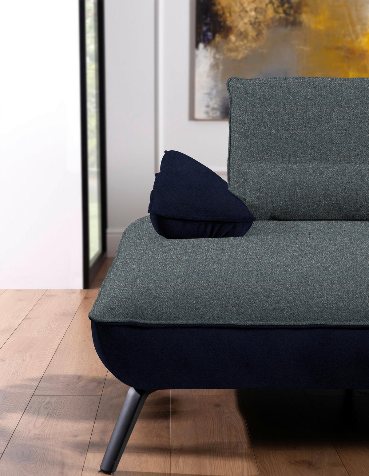 ECKSOFA in Flachgewebe Blaugrau  - Blaugrau/Schwarz, Design, Textil/Metall (191/273cm) - Moderano