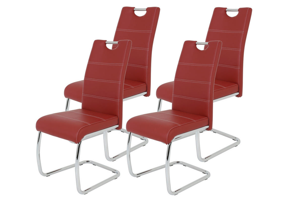 SCHWINGSTUHL-SET 4 Stück  in Stahl Lederlook  - Chromfarben/Bordeaux, MODERN, Textil/Metall (43/98/59cm) - MID.YOU
