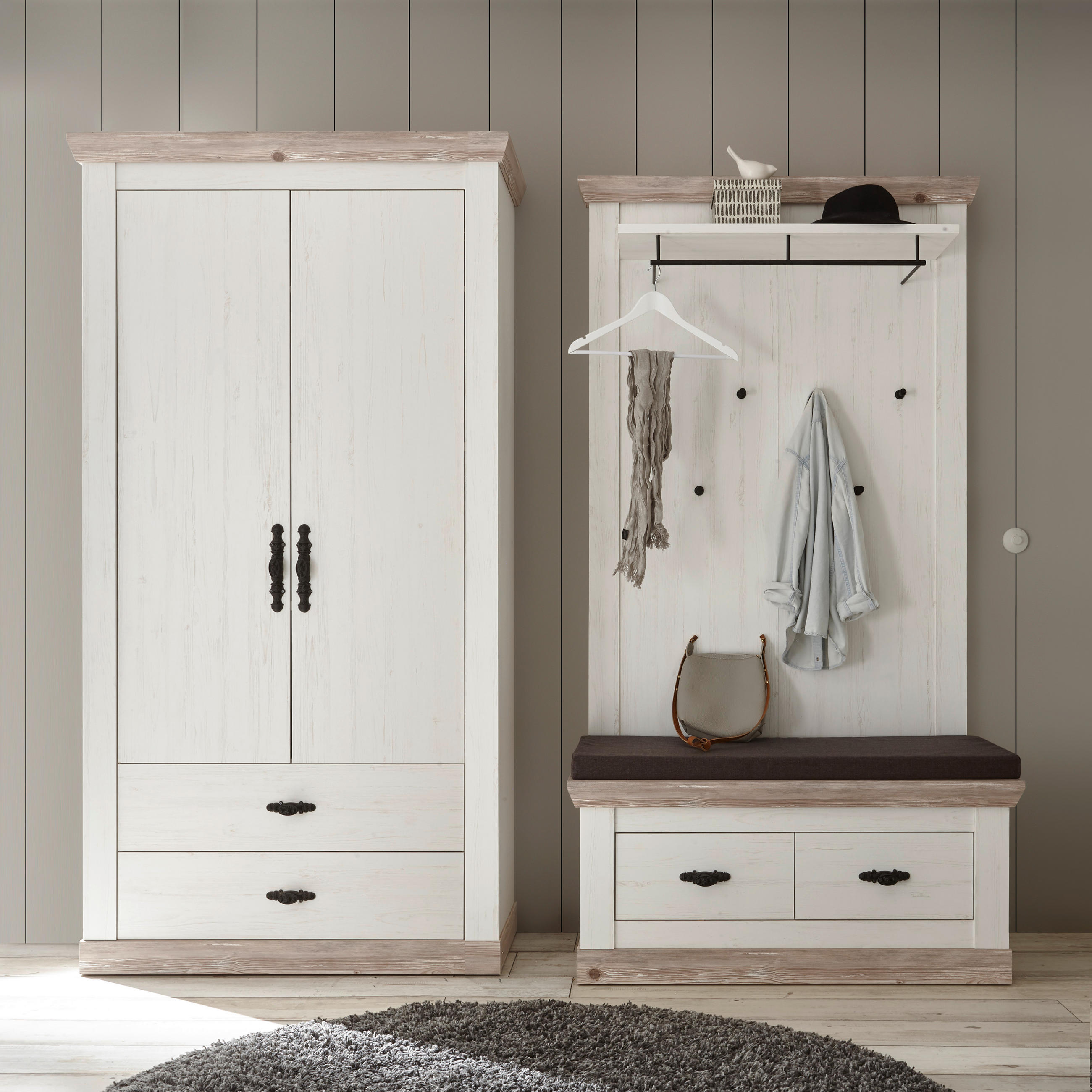 GARDEROBE 3-teilig  in 224/201/45 cm  - Hellbraun/Pinienfarben, Design, Holzwerkstoff (224/201/45cm) - MID.YOU