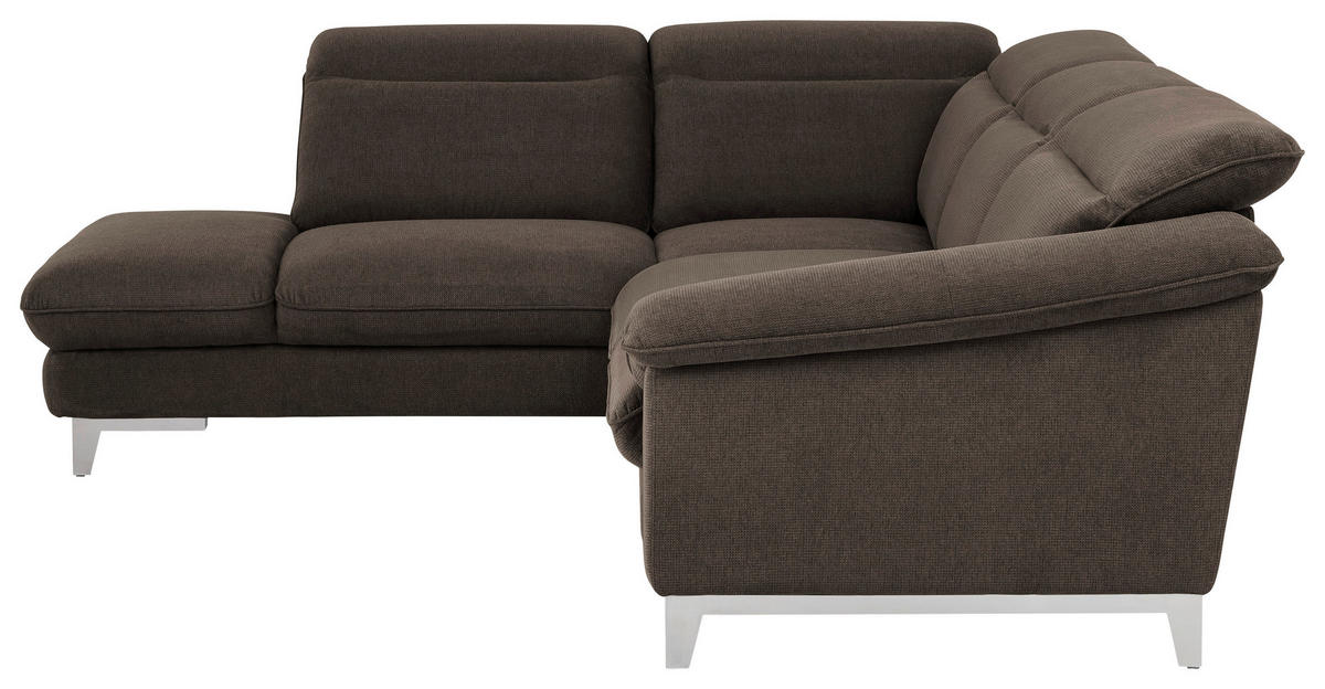 ECKSOFA Dunkelbraun Chenille  - Chromfarben/Dunkelbraun, Design, Textil/Metall (232/293cm) - Livetastic