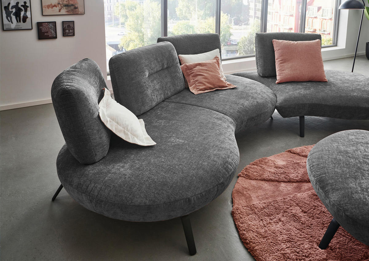 BIGSOFA Flachgewebe Anthrazit  - Anthrazit/Schwarz, Design, Textil/Metall (456/93/138cm) - Moderano