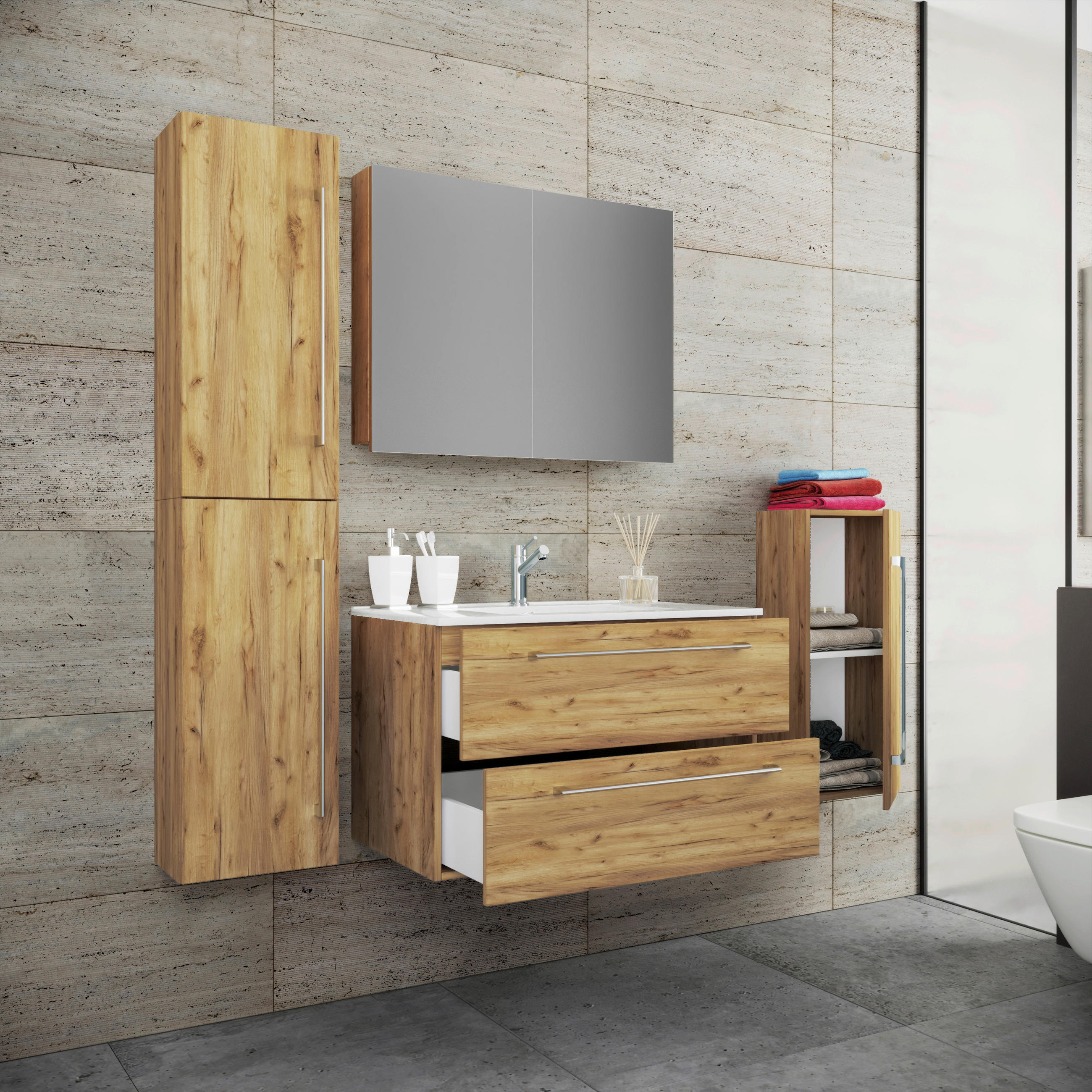 BADEZIMMER  in 147 cm  - Honigeiche/Weiß, MODERN, Keramik/Holzwerkstoff (147cm) - MID.YOU