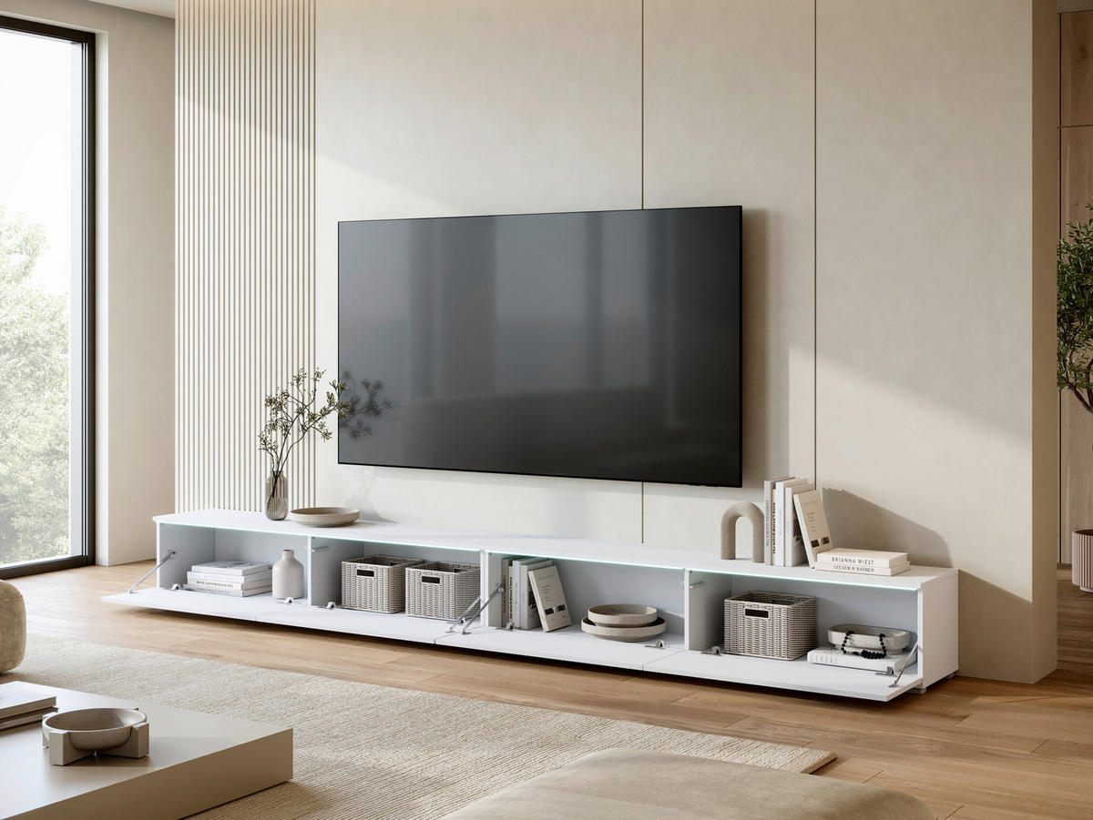 TV-SZEKRÉNY 300/32/33 cm  - magasfényű fehér/fehér, Basics, műanyag/faalapú anyag (300/32/33cm) - P & B