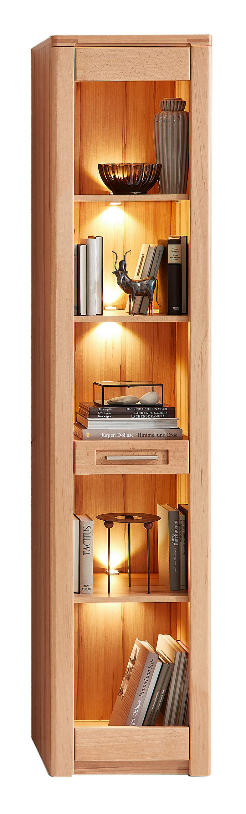 REGÁL, jádrový buk, jádrový buk, 43/203/40 cm - jádrový buk/barvy nerez oceli, Natur, kov/dřevo (43/203/40cm) - Carryhome