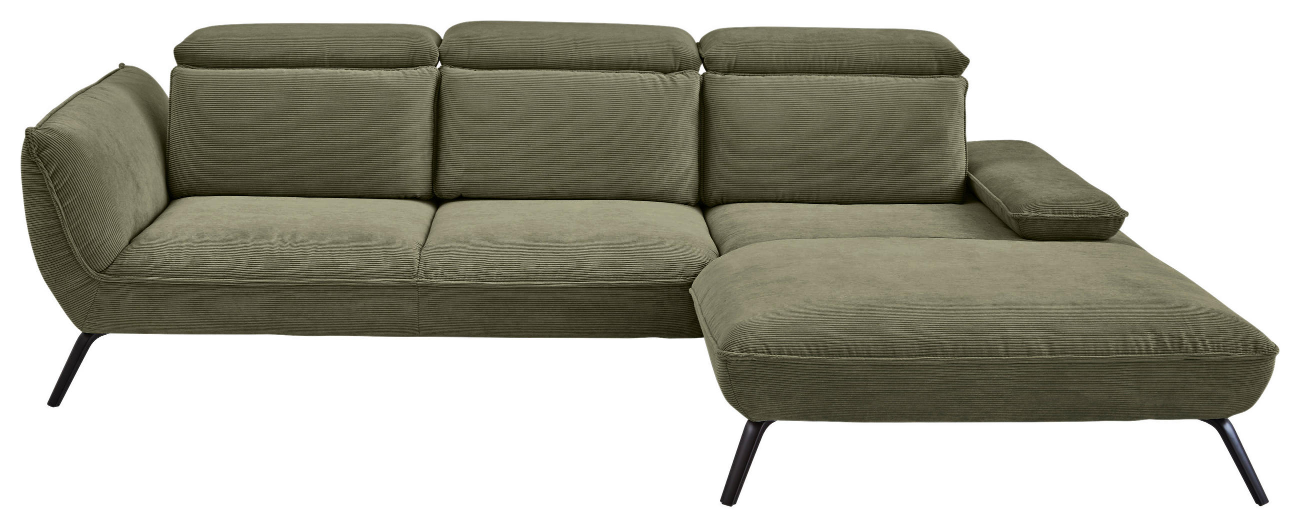 ECKSOFA in Cord Olivgrün  301/196 cm  - Schwarz/Olivgrün, Design, Textil/Metall (301/196cm) - Moderano