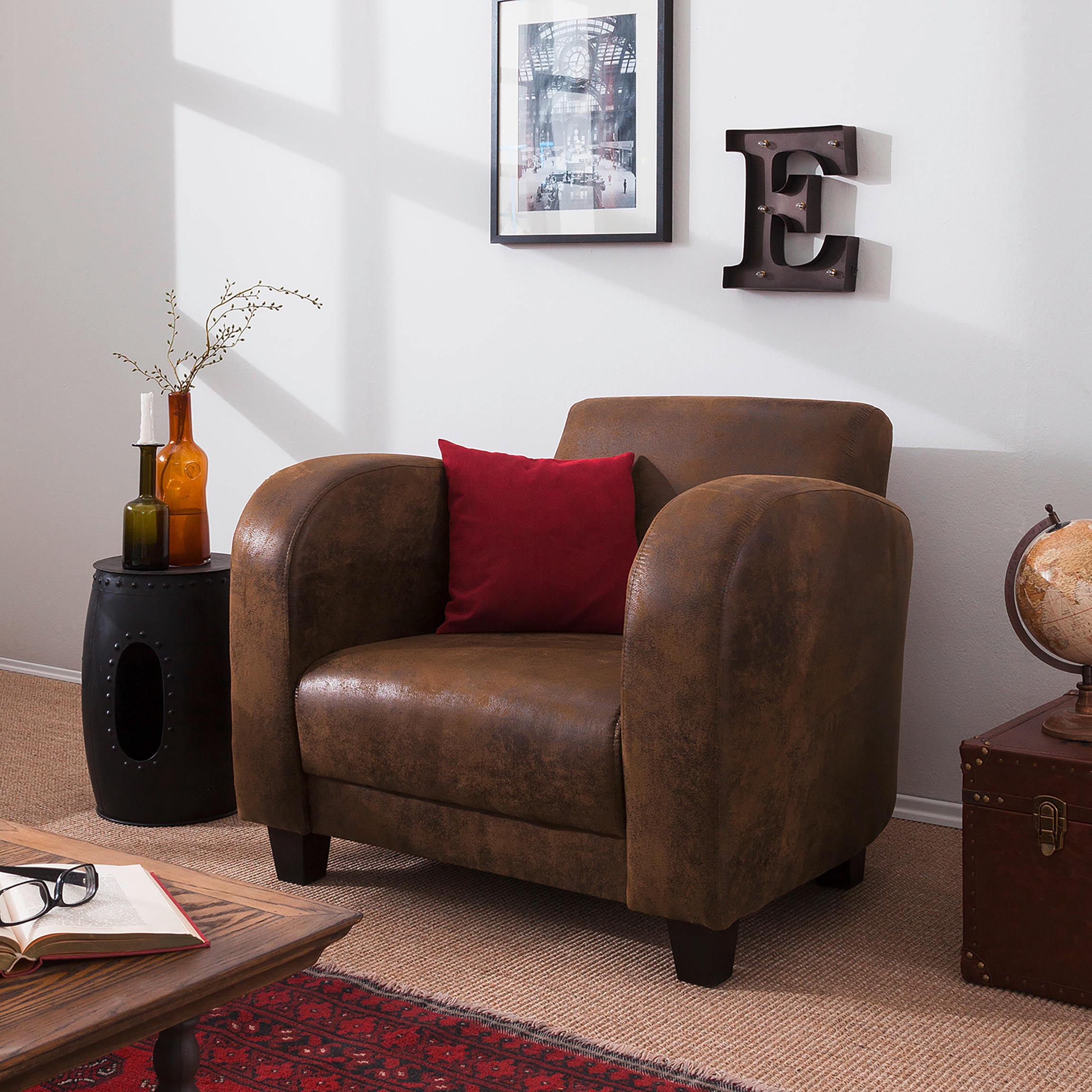 SESSEL in Lederlook Braun - Dunkelbraun/Braun, Design, Holz/Textil (92/80/89cm) - Livetastic