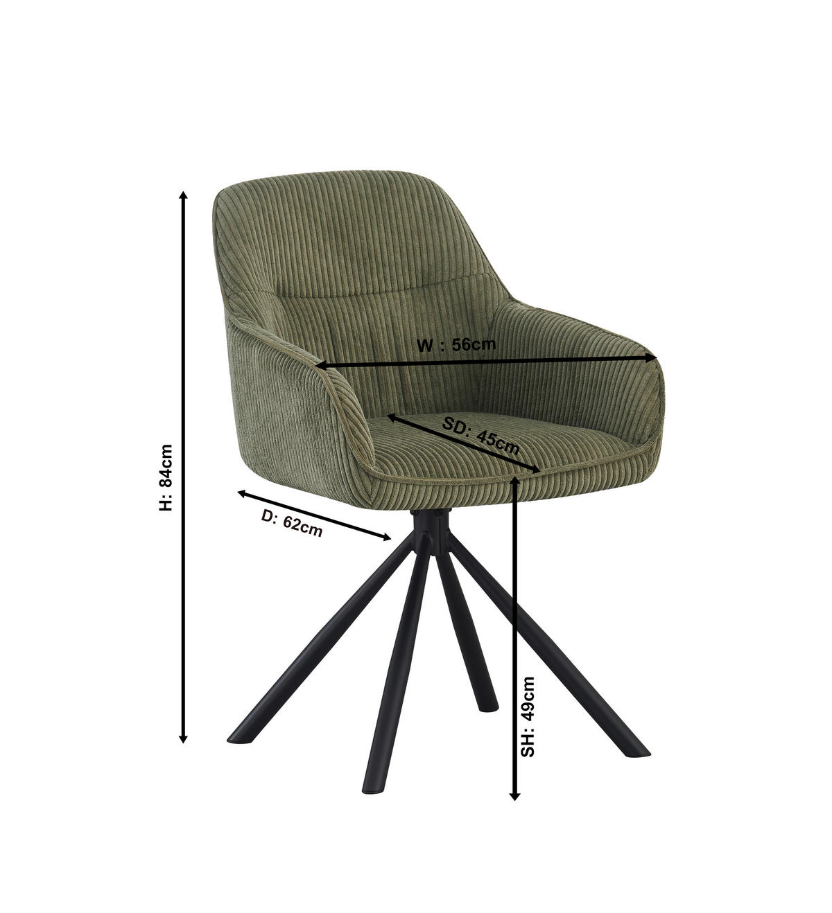 ARMLEHNSTUHL  in Eisen Cord  - Schwarz/Grün, Design, Textil/Metall (56/83/62cm) - Carryhome