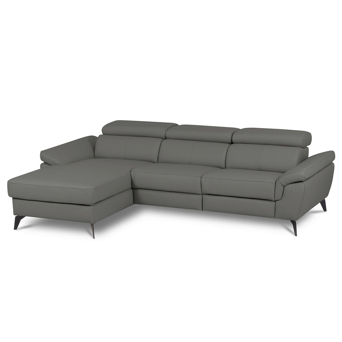 ECKSOFA Lederlook Echtleder Anthrazit  - Anthrazit/Schwarz, Design, Leder/Textil (179/252cm) - Livetastic