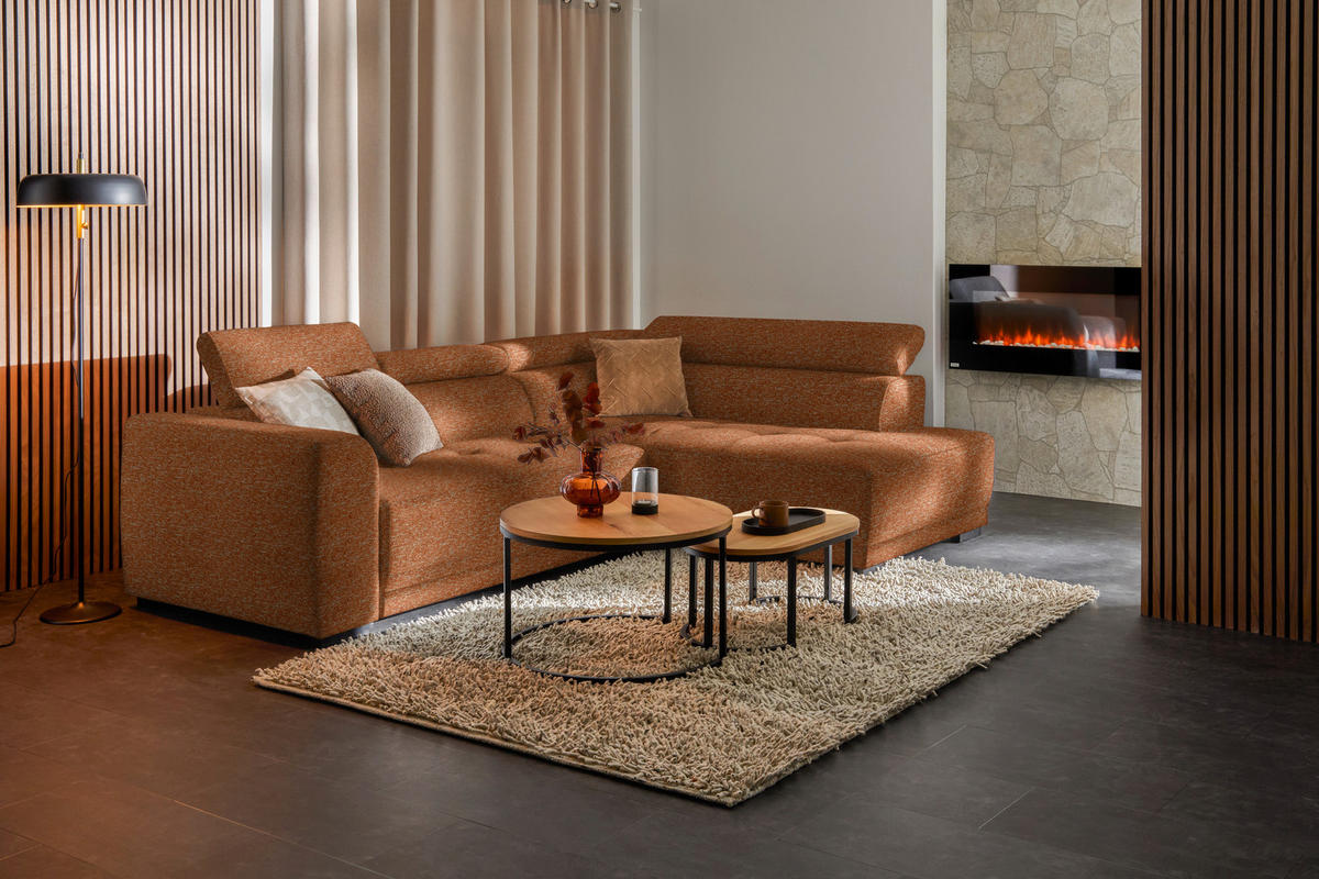 ECKSOFA in Struktur Rostfarben  284/205 cm  - Rostfarben/Schwarz, Design, Kunststoff/Textil (284/205cm) - Xora