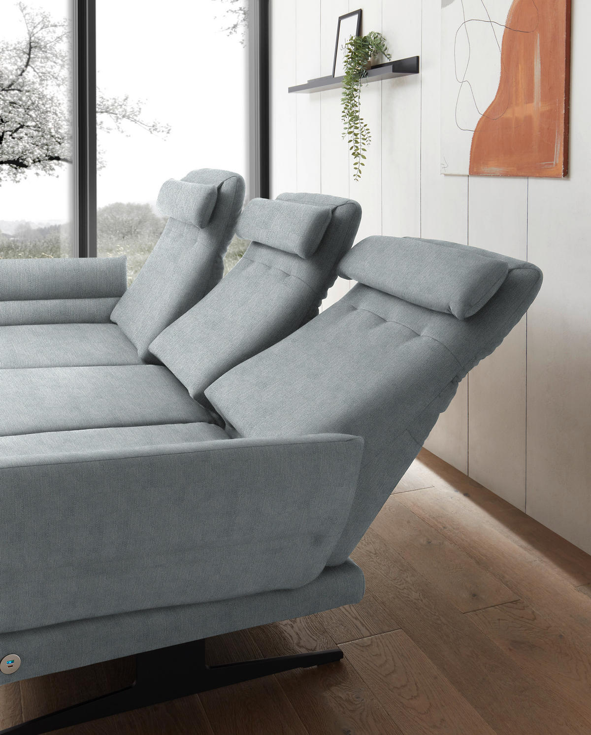 ECKSOFA in Flachgewebe Hellblau  - Schwarz/Hellblau, Design, Textil/Metall (176-217/279-327cm) - Dieter Knoll
