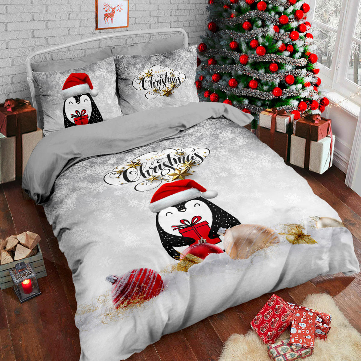 POSTELJINA SA DVA LICA Christmas Collection 140/200 cm saten siva  - siva, Osnovno, tekstil (140/200cm) - X-Mas
