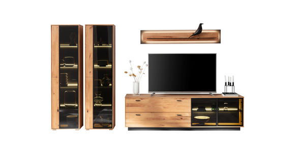 WOHNWAND  in Anthrazit, Eichefarben  333/190/50 cm  - Eichefarben/Anthrazit, Natur, Glas/Holz (333/190/50cm) - Linea Natura