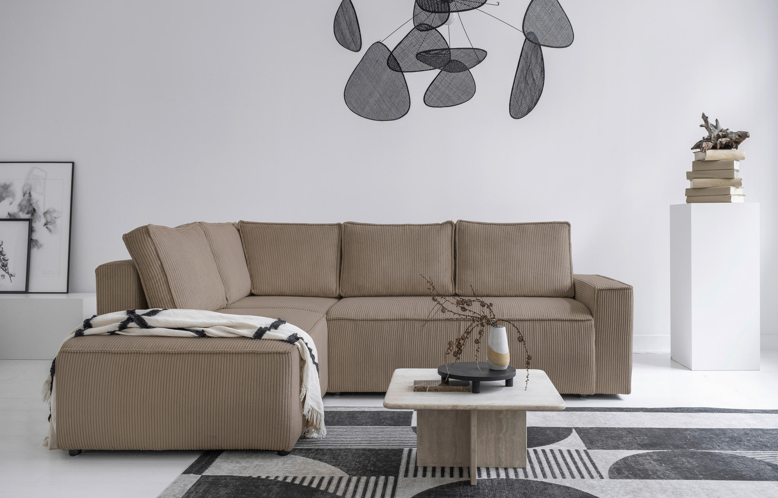 ECKSOFA in Cord Taupe - Taupe/Schwarz, Design, Kunststoff/Textil (194/247cm) - MID.YOU