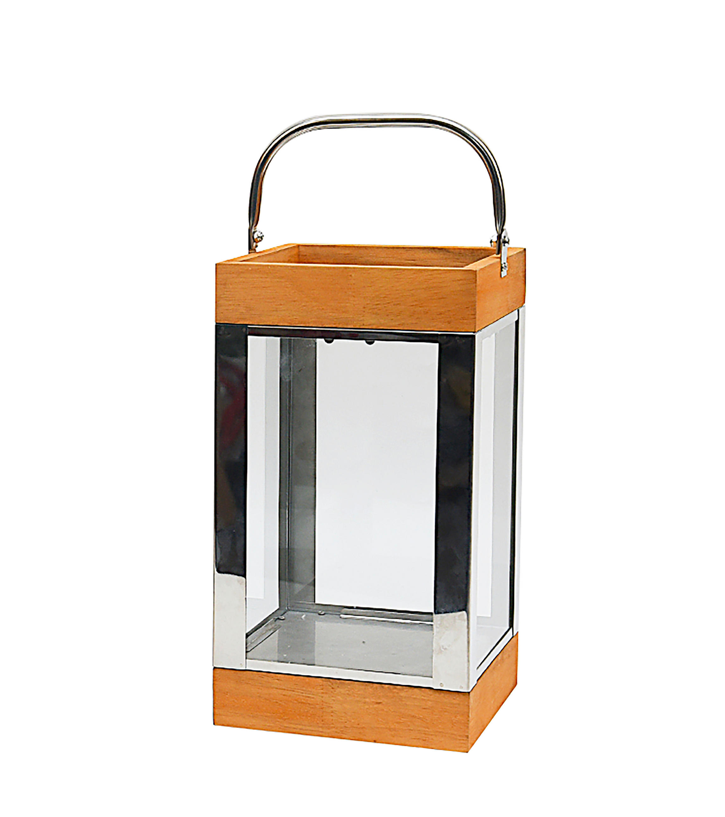 LATERNE - Edelstahlfarben/Braun, Basics, Glas/Holz (15/28/15cm) - Ambia Home