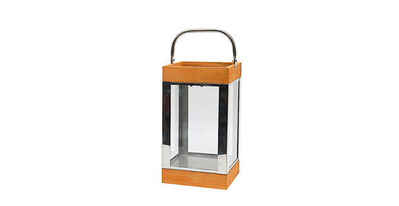 LATERNE - Edelstahlfarben/Braun, Basics, Glas/Holz (15/28/15cm) - Ambia Home