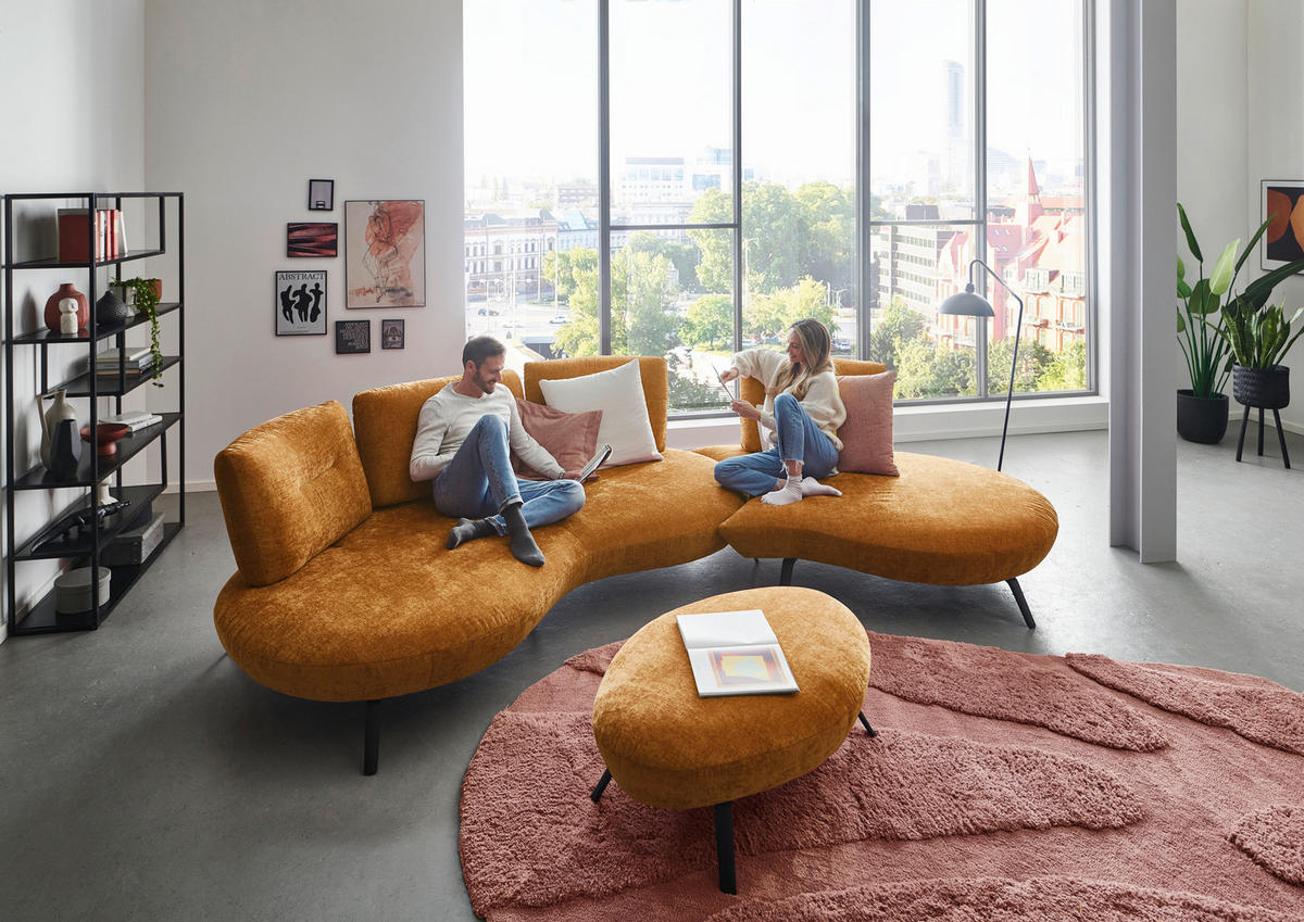 BIGSOFA Flachgewebe Senfgelb  - Senfgelb/Schwarz, Design, Textil/Metall (456/93/138cm) - Moderano
