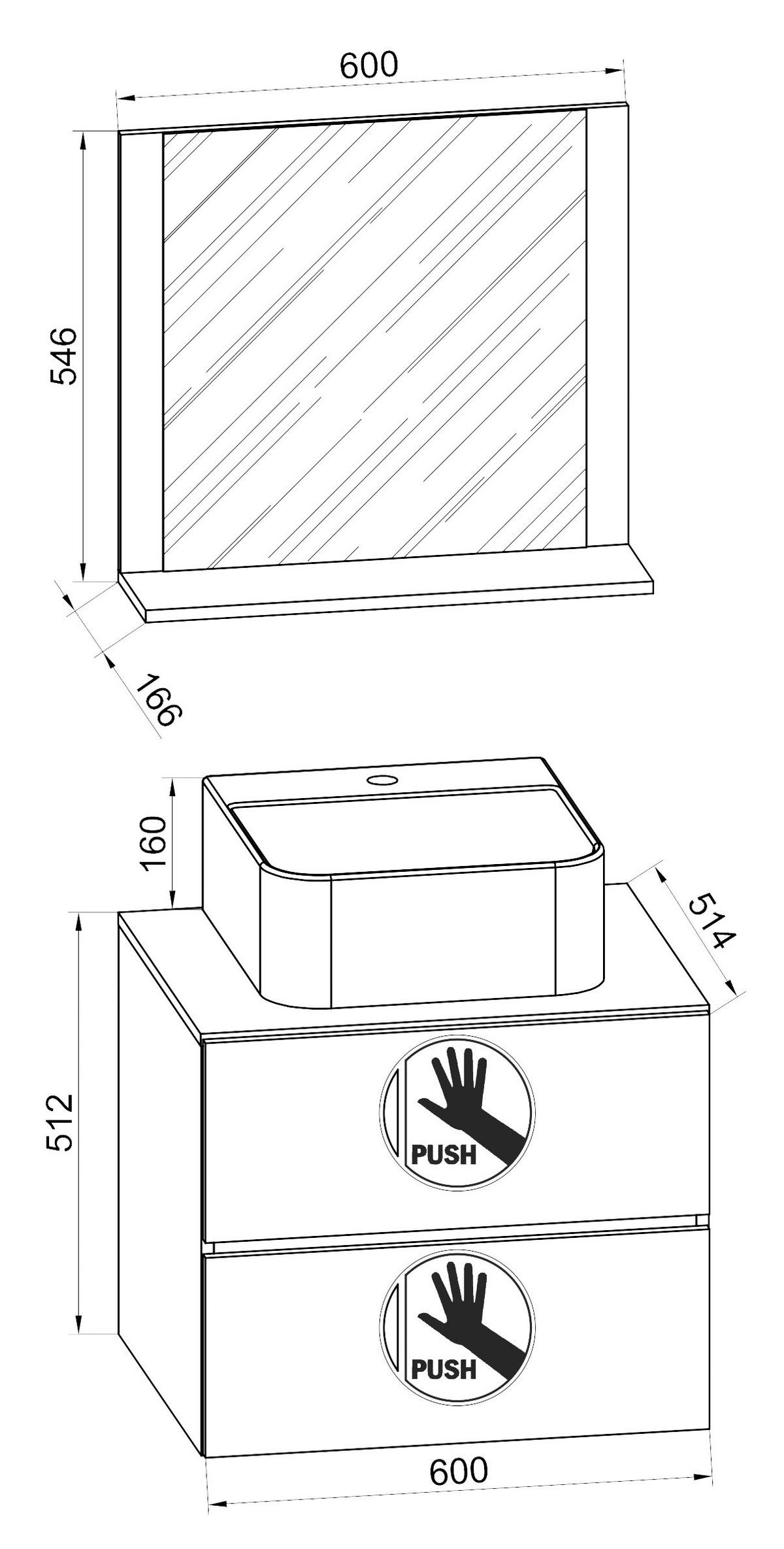 BADEZIMMER 3-teilig  in 61 cm  - Honigeiche/Schwarz, Modern, Glas/Keramik (61cm) - MID.YOU