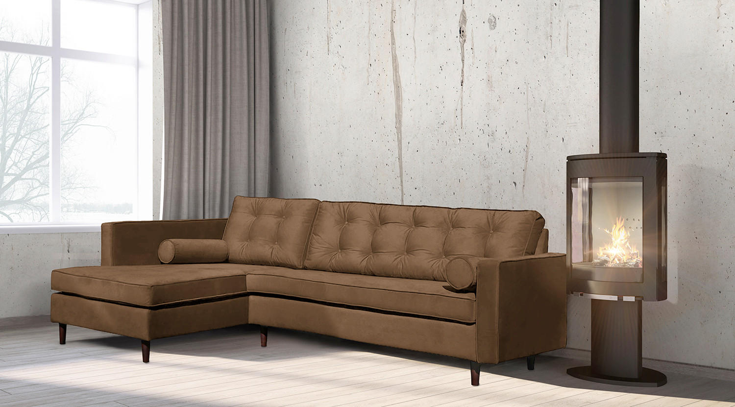 ECKSOFA VANCOUVER Braun Mikrofaser Zierkissen, Rückenkissen  - Braun, Design, Holz/Textil (169/240cm) - P & B