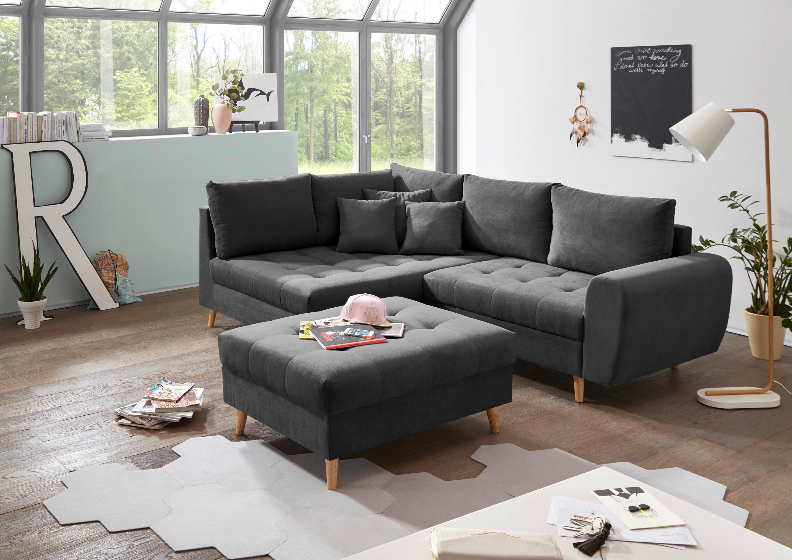 TABURE tekstil, drvni materijal  antracit        - boje bora/antracit, Konvencionalno, drvni materijal/tekstil (106/48/80cm) - MID.YOU