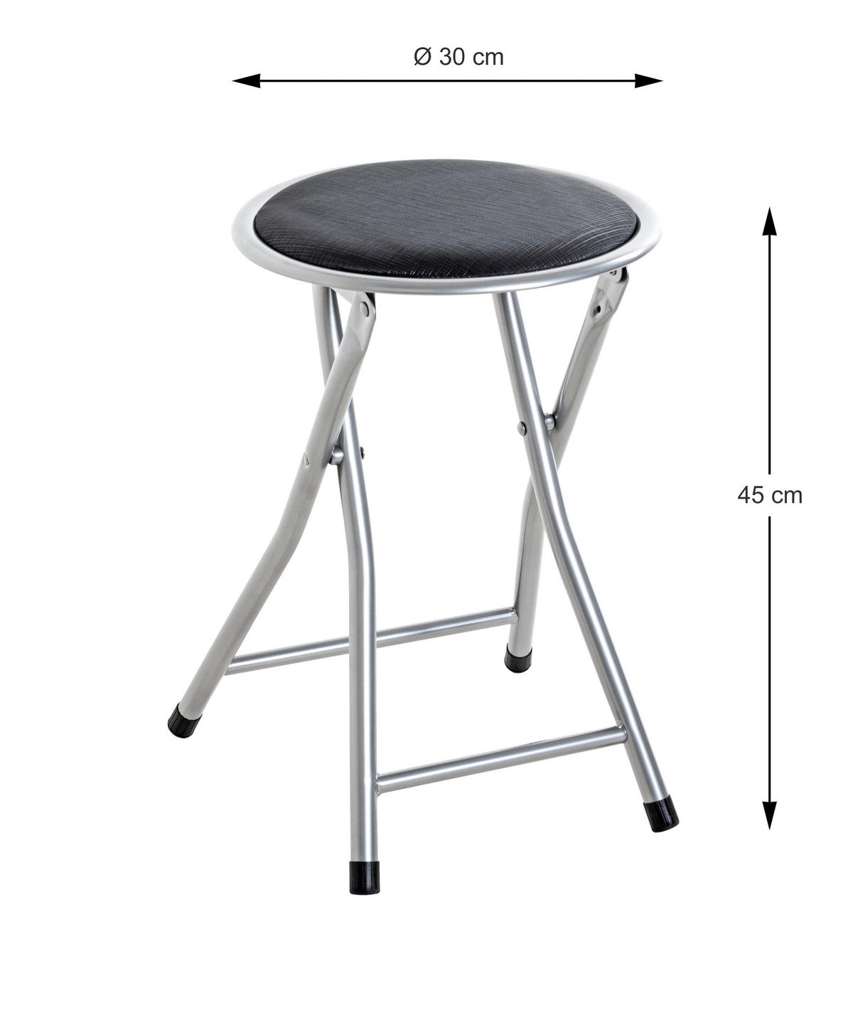 KLAPPHOCKER Lederlook Schwarz, Alufarben  - Alufarben/Schwarz, Design, Textil/Metall (30/45/30cm) - Carryhome