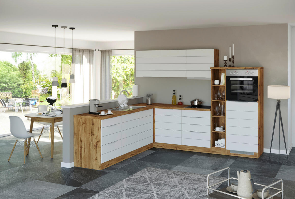 ECKUNTERSCHRANK 120/86/60 cm  - Weiss/Eiche Wotan, Design, Holzwerkstoff/Metall (120/86/60cm) - Held