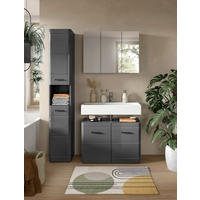 BADEZIMMER 3-teilig  in 110 cm  - Grau Hochglanz/Schwarz, MODERN, Holzwerkstoff/Kunststoff (110cm) - MID.YOU