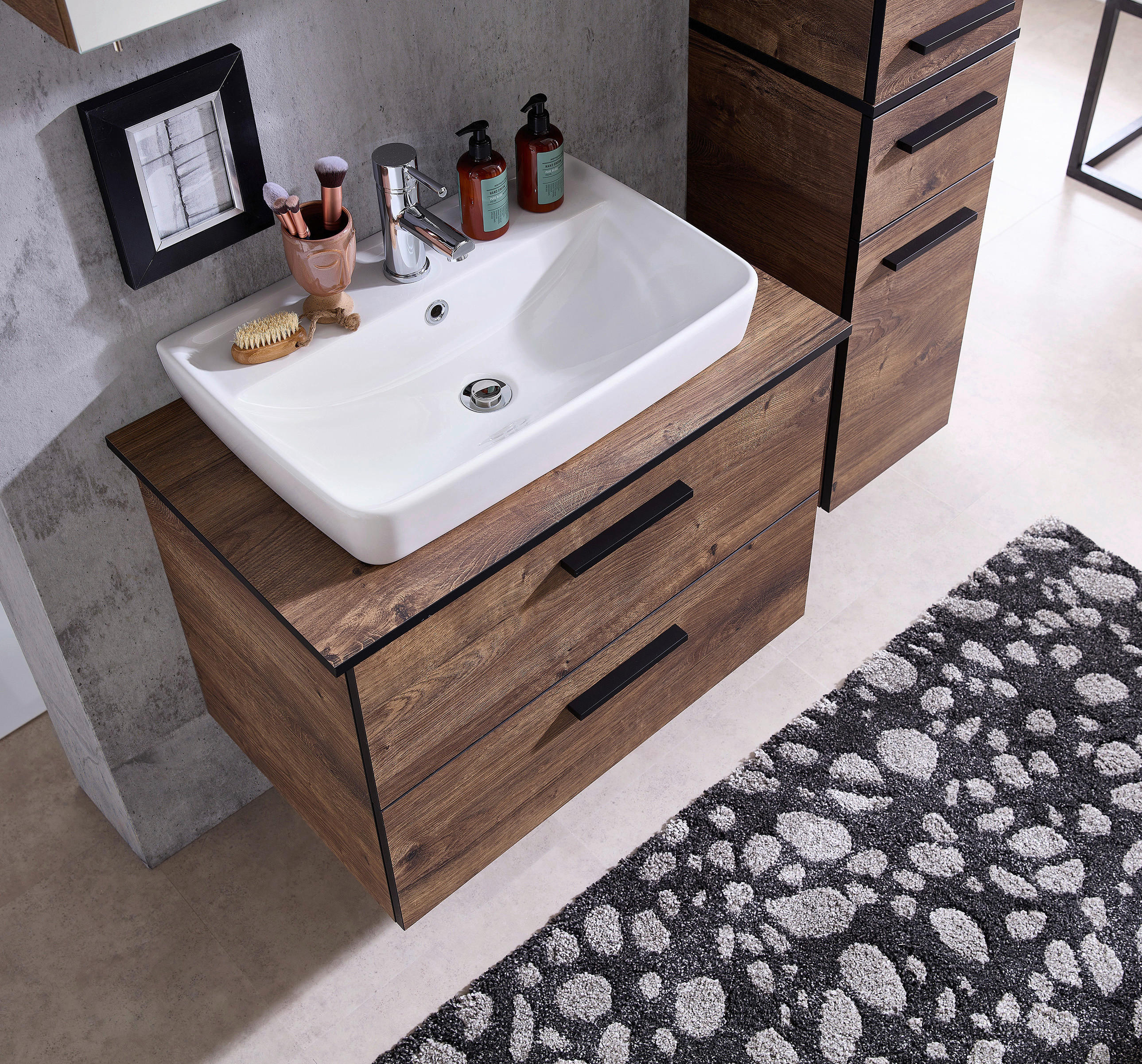 WASCHTISCH-ABDECKPLATTE - Eichefarben/Schwarz, Design, Holzwerkstoff (73/44,5/1,6cm) - Xora