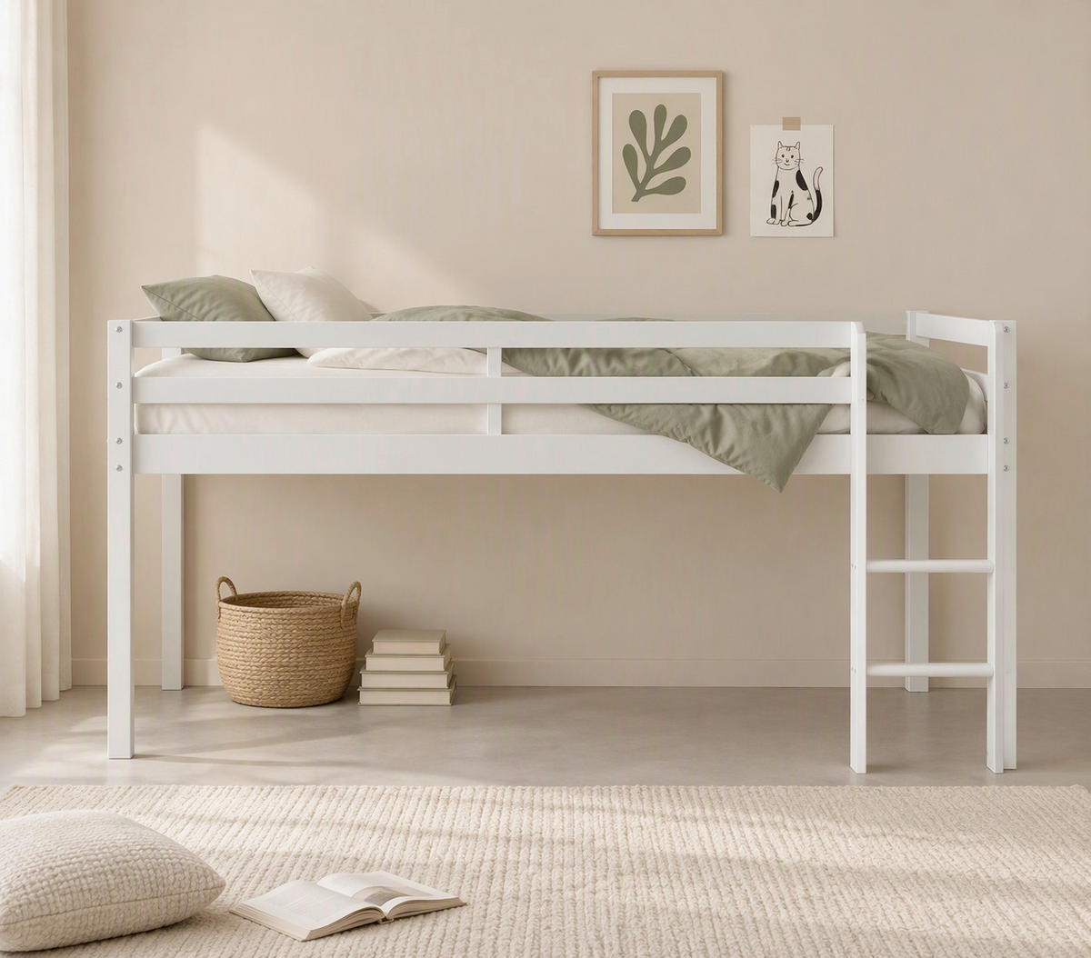 HOCHBETT 90/200 cm,  in Absturzsicherung, Rutsche, Lattenrost  - Weiß, MODERN, Holz (90/200cm) - Chameo