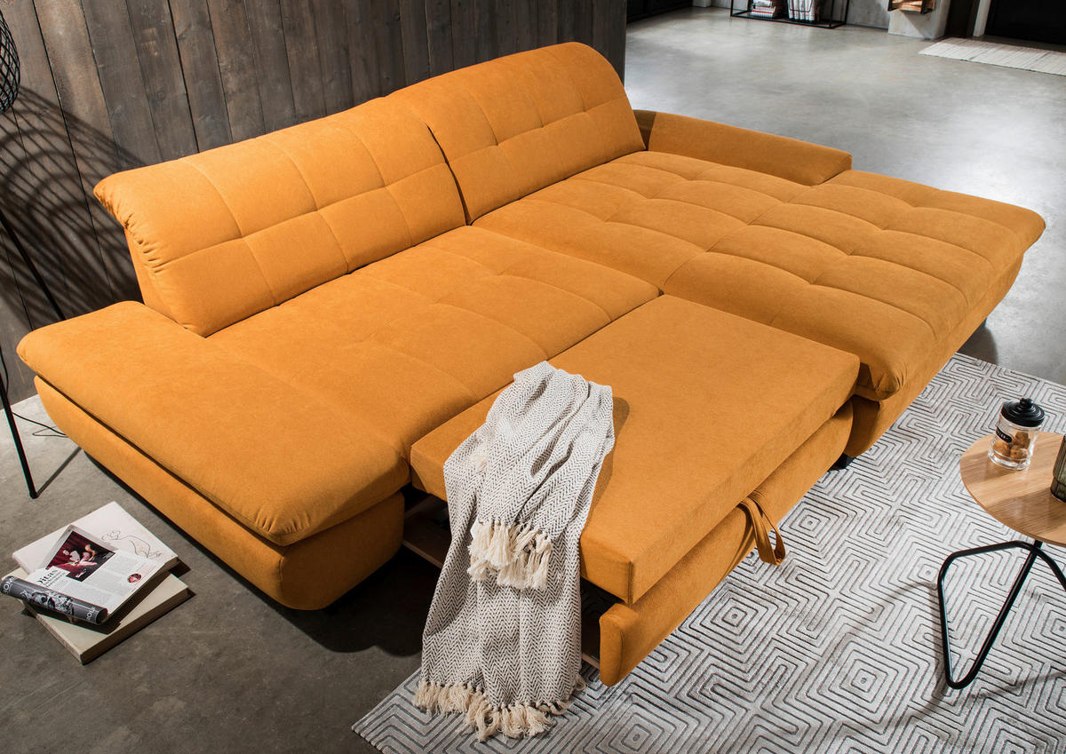 ECKSOFA in Mikrofaser Currygelb  - Currygelb/Schwarz, Design, Textil/Metall (198/290cm) - Xora