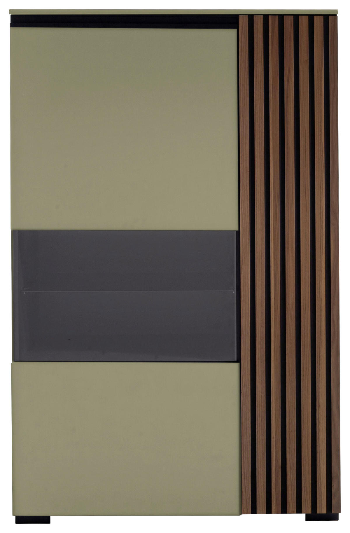 HIGHBOARD Nussbaumfarben, Schilfgrün  87/136/45 cm  - Schilfgrün/Anthrazit, Design, Glas/Holz (87/136/45cm) - Moderano