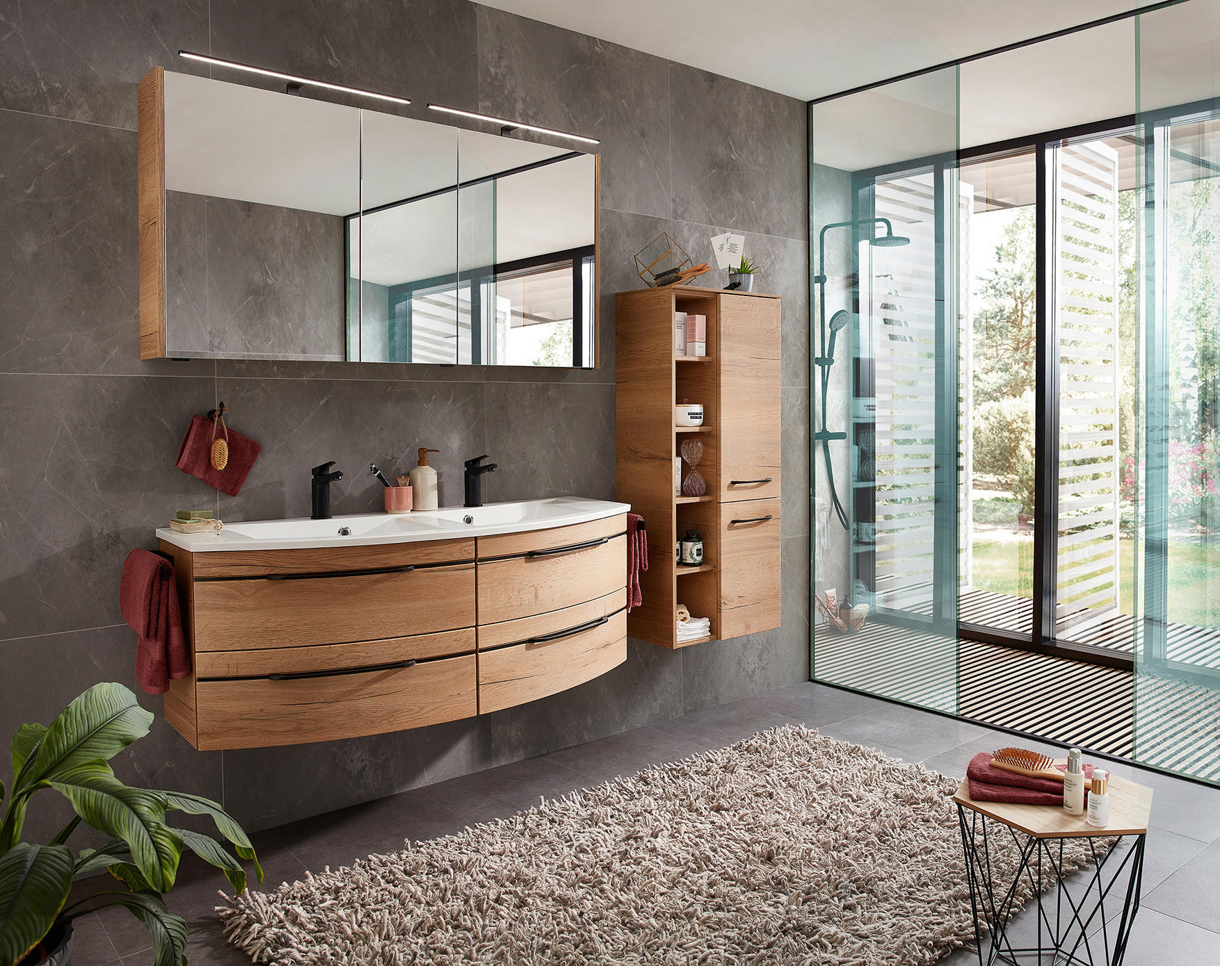 MIDISCHRANK 50/121/33 cm  - Eichefarben, Design, Glas/Holzwerkstoff (50/121/33cm) - Sadena