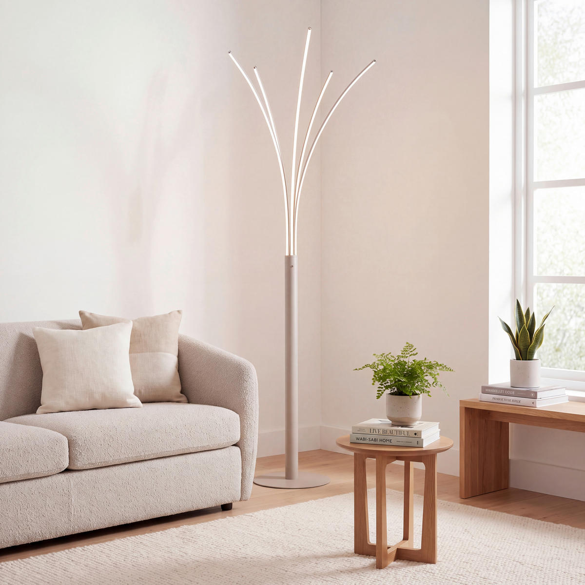 LED-STEHLEUCHTE Bizzy 56/60/187 cm  - Sandfarben/Opal, Design, Kunststoff/Metall (56/60/187cm)