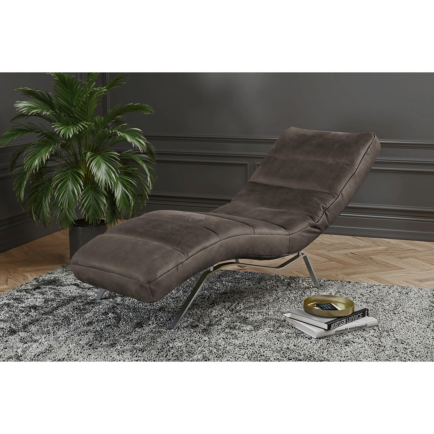 RELAXLIEGE Echtleder Dunkelgrau  - Dunkelgrau/Silberfarben, Design, Leder/Metall (65/65-95/171cm) - Livetastic