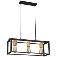 HÄNGELEUCHTE 60/20/120 cm   - Schwarz/Naturfarben, MODERN, Holz/Metall (60/20/120cm) - Bessagi Home