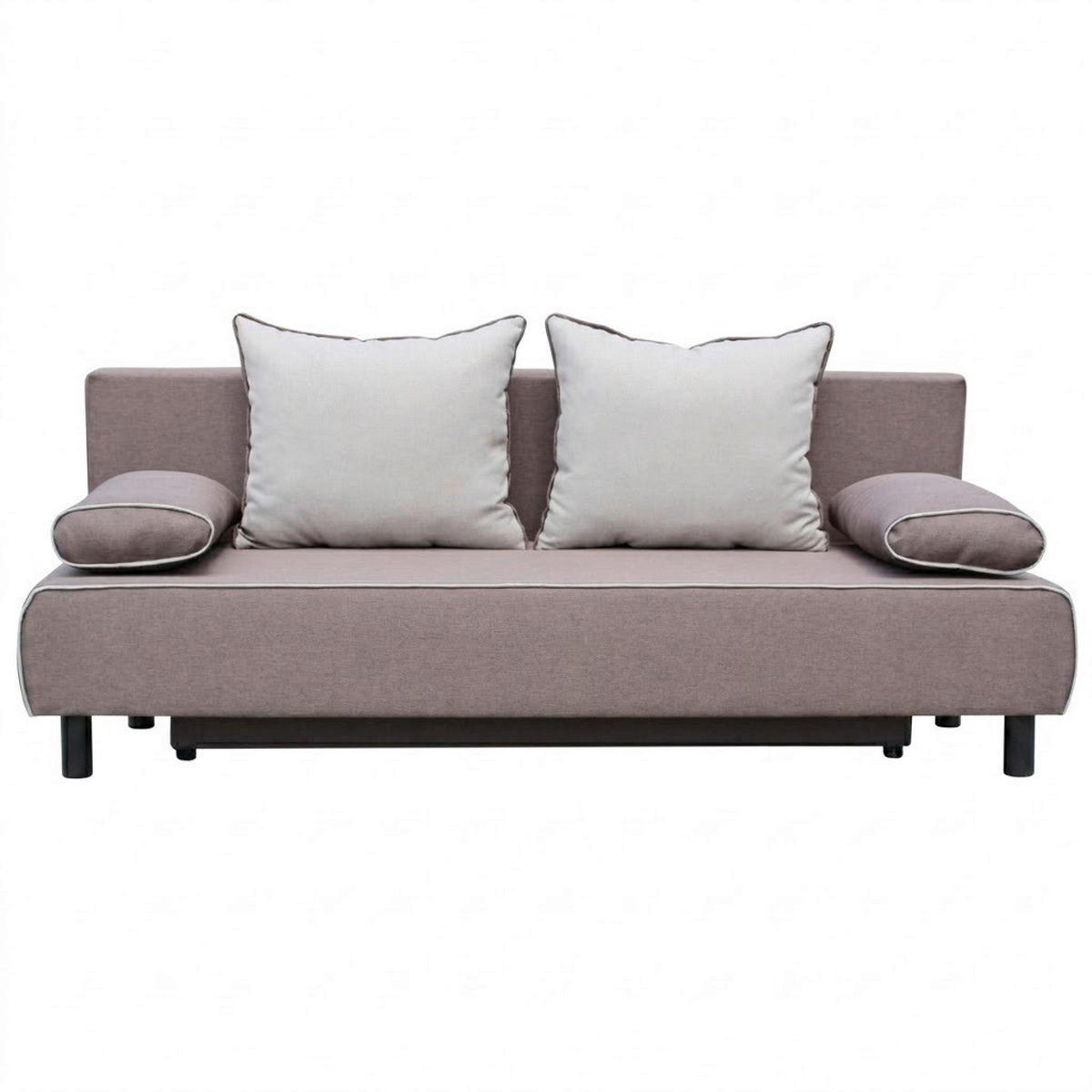 SCHLAFSOFA KALI Chenille Braun, Beige  inkl. Rückenkissen, Armlehnenkissen, Bettkasten  - Beige/Schwarz, Design, Kunststoff/Textil (206/82/85cm) - P & B