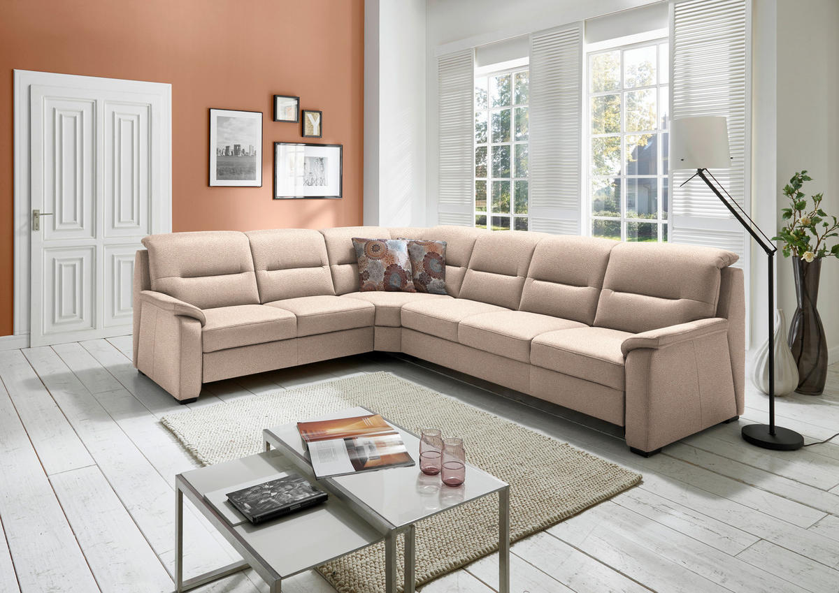 ECKSOFA in Mikrofaser Beige  245/303 cm  - Beige/Schwarz, KONVENTIONELL, Holz/Textil (245/303cm) - Beldomo Comfort