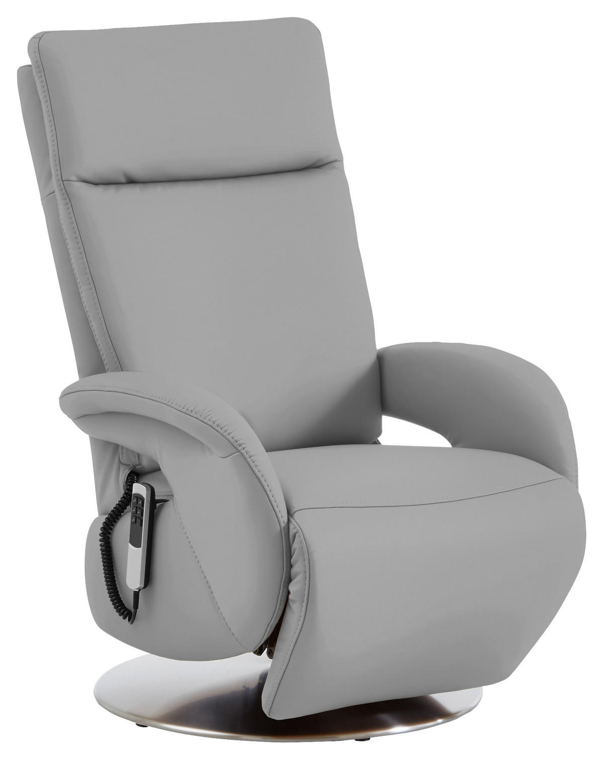 RELAXSESSEL in Leder Hellgrau  - Edelstahlfarben/Hellgrau, Design, Leder/Metall (70/108/80cm) - Cantus