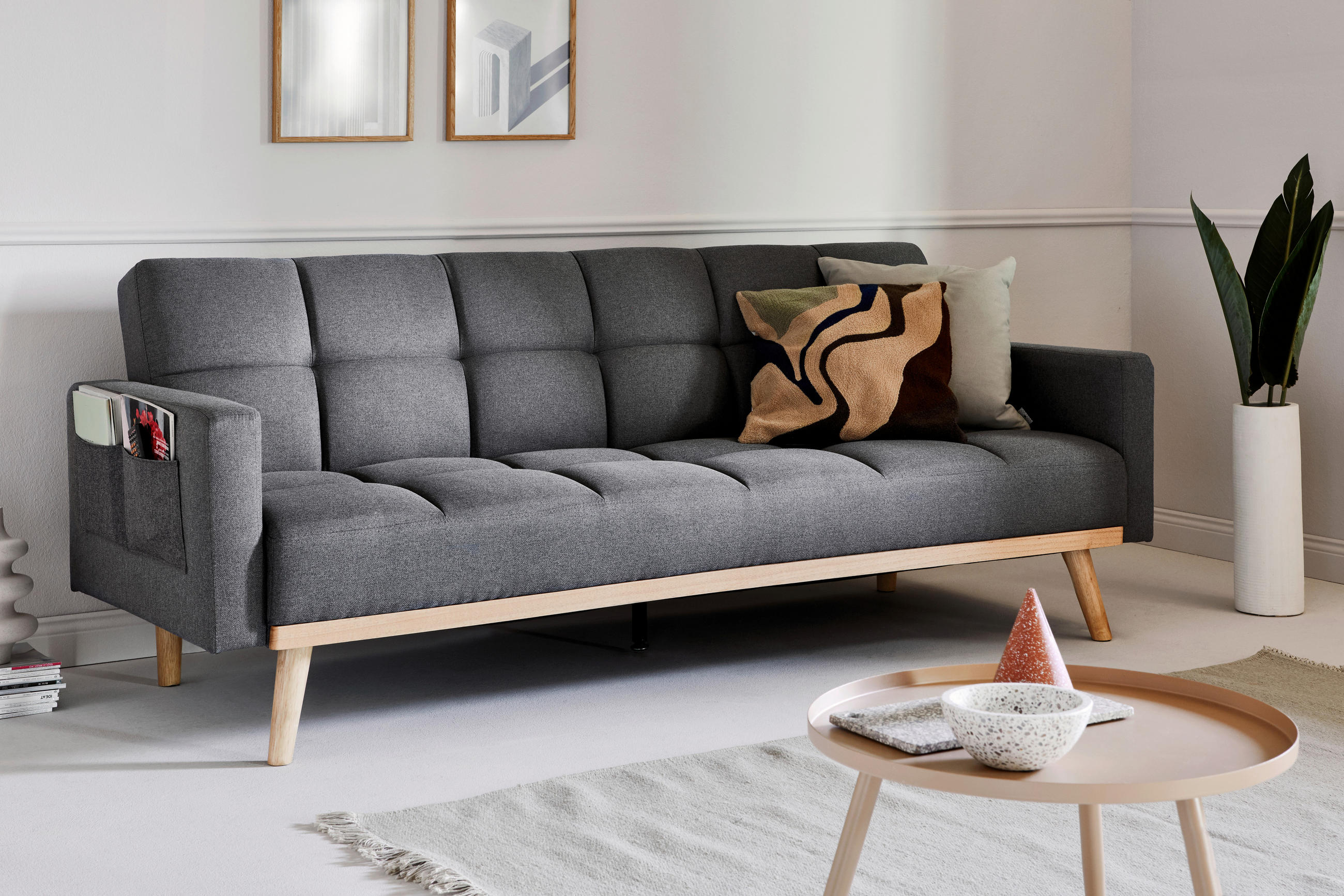 SCHLAFSOFA Webstoff Grau  - Eichefarben/Grau, MODERN, Holz/Textil (213/83/83cm) - Livetastic