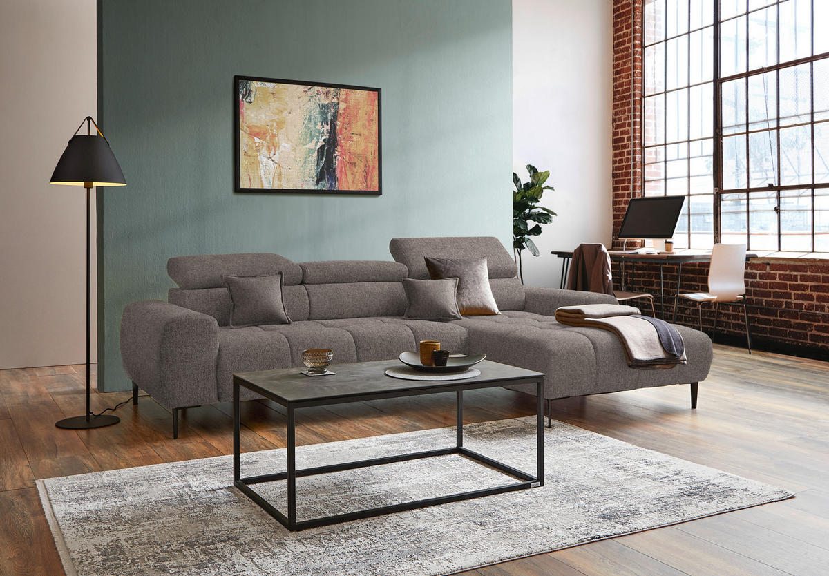 ECKSOFA in Webstoff Greige  - Greige/Schwarz, Design, Textil/Metall (270/177cm) - Welnova