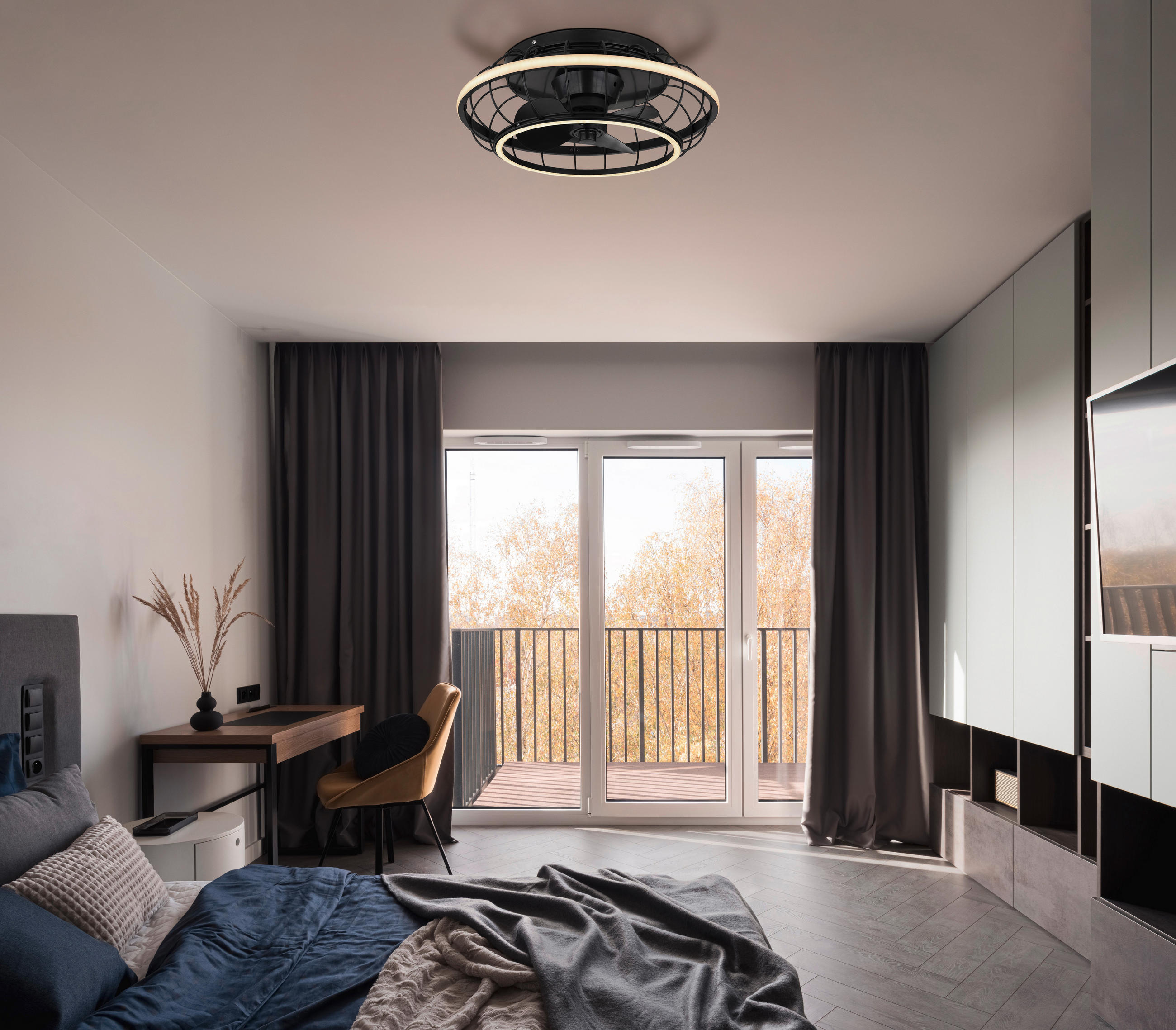 Deckenleuchte mit Ventilator 50/18 cm   - Opal/Schwarz, Design, Kunststoff/Metall (50/18cm) - Globo