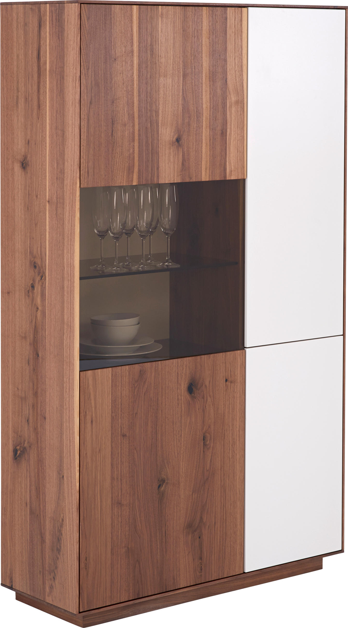 VITRINE  in massiv Astnuss Nussbaumfarben, Hellgrau  - Nussbaumfarben/Hellgrau, Natur, Glas/Holz (98,1/166,6/36cm) - Anrei