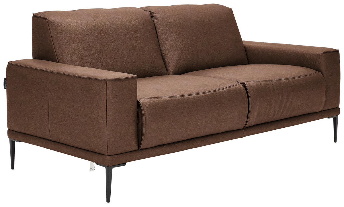 2-SITZER-SOFA in Echtleder Braun  - Schwarz/Braun, Design, Leder/Metall (180/82/92cm) - Johann Jakob