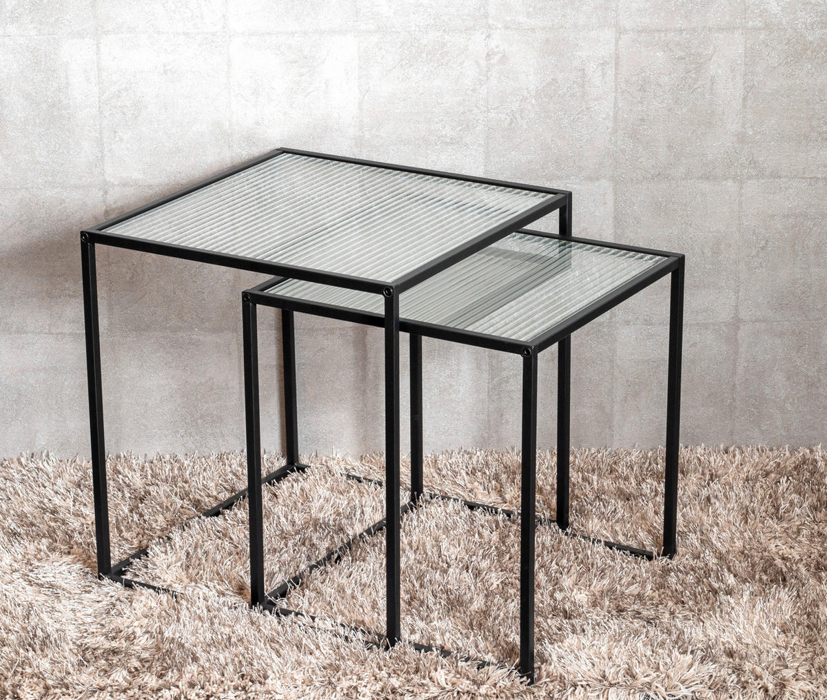 BEISTELLTISCHSET rechteckig Klar, Schwarz  - Klar/Schwarz, Design, Glas/Metall (40-45/40-45/44-49cm)