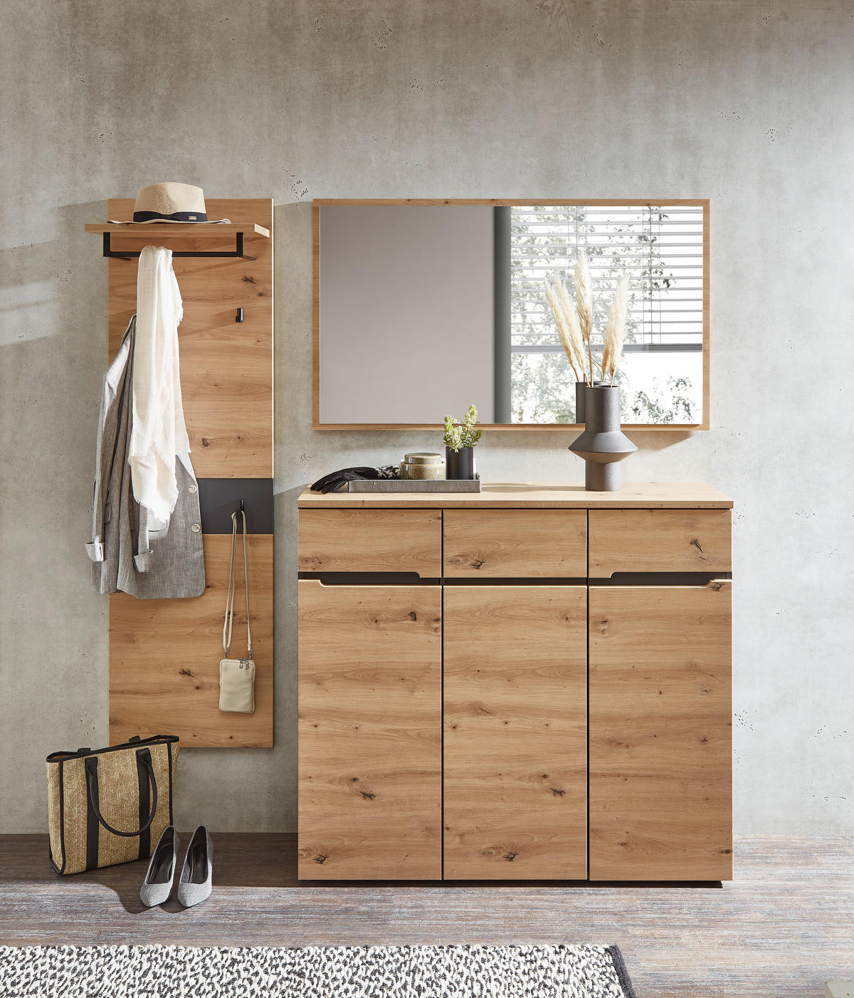 GARDEROBE 3-teilig  in 181/190/38 cm  - Graphitfarben/Eiche Artisan, Design, Glas/Holzwerkstoff (181/190/38cm) - Voleo
