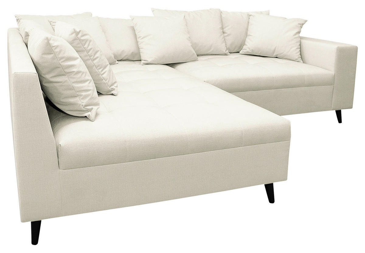 Ecksofa inkl. Hocker in Mikrofaser Hellgrau  - Hellgrau/Schwarz, Design, Holz/Textil (174/247cm) - MID.YOU