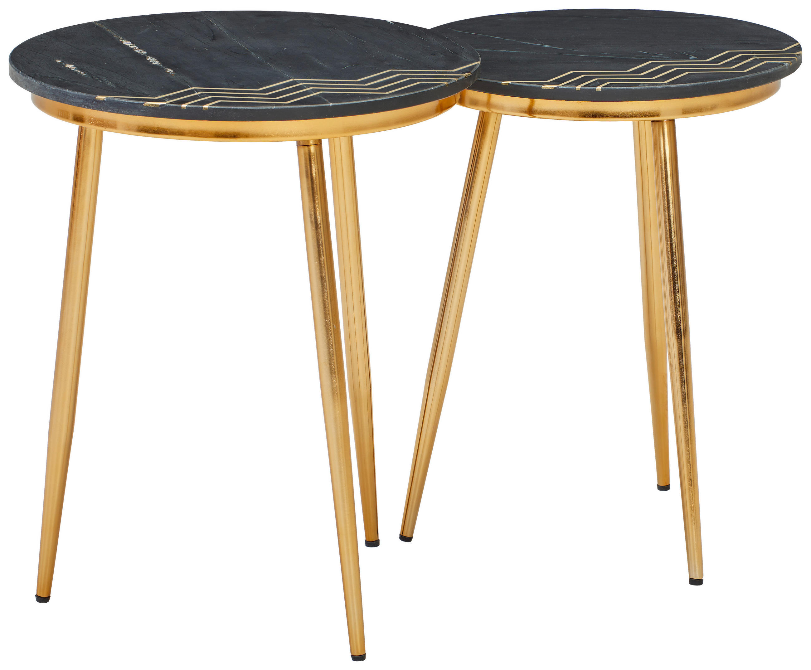 BEISTELLTISCHSET rund Schwarz, Messingfarben  - Messingfarben/Schwarz, Design, Stein/Metall (40-45/40-45/53-56cm) - Novel