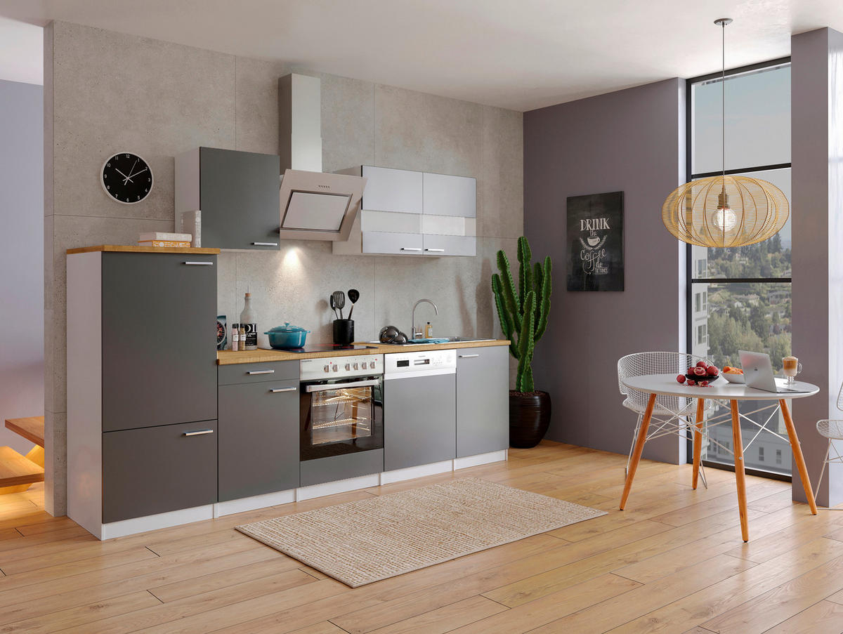 KÜCHENBLOCK 280 cm   in Grau  - Weiss/Edelstahlfarben, Basics, Holzwerkstoff/Metall (280cm) - Respekta